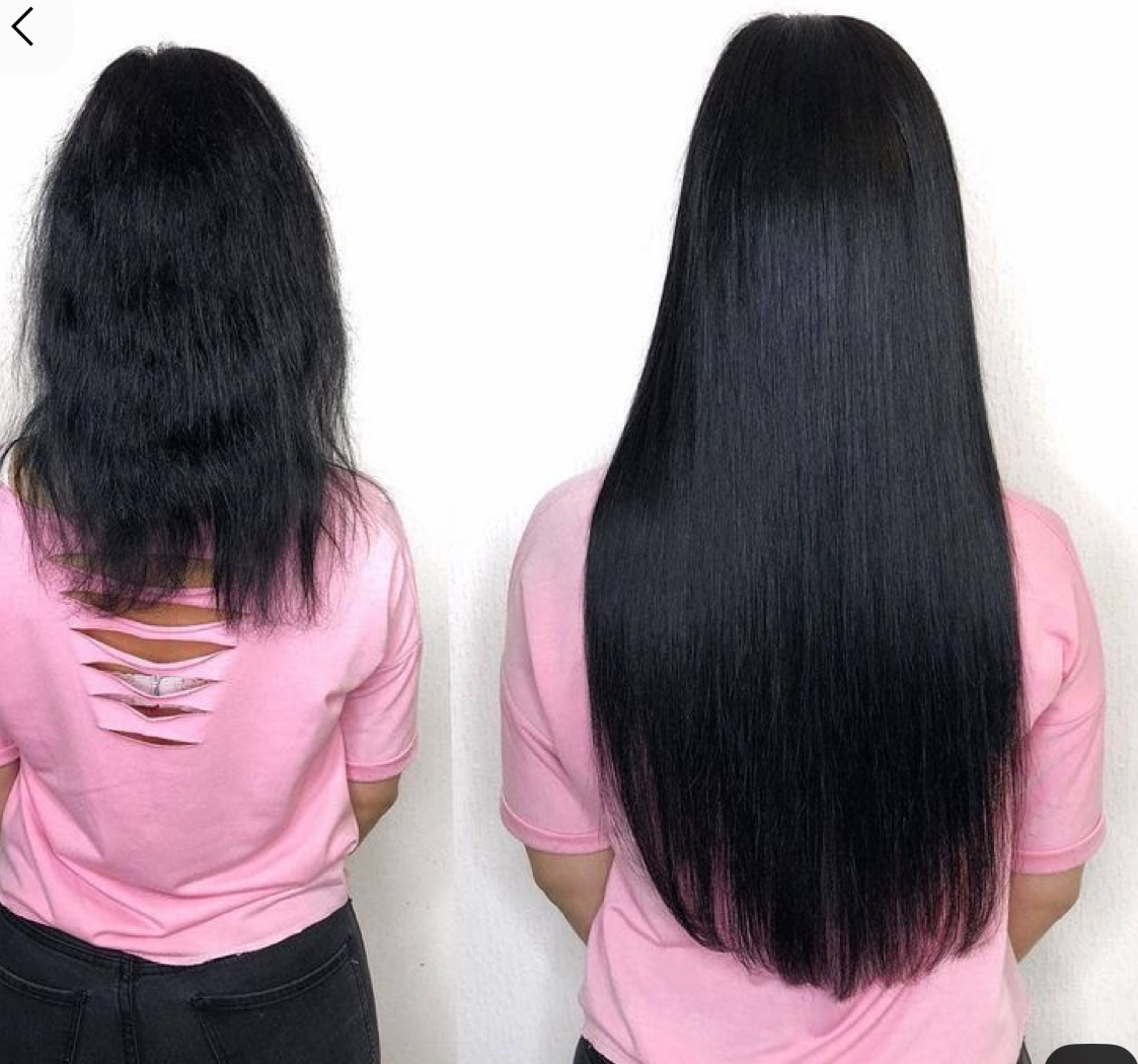 Before and after hair length transformation